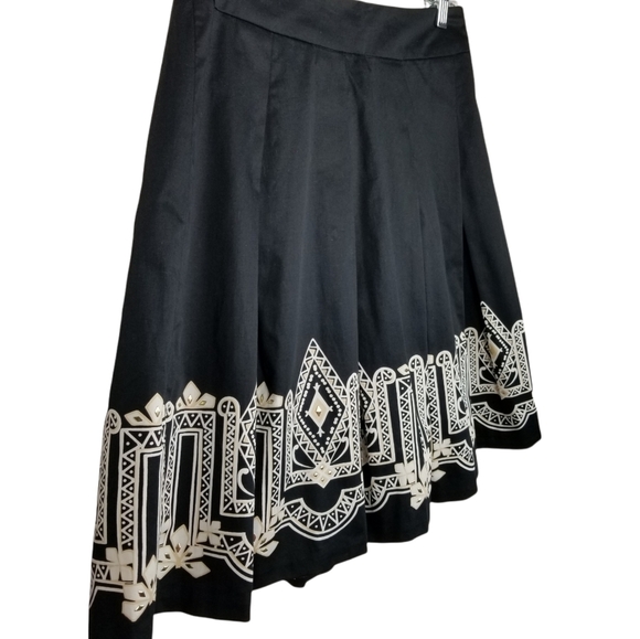 WHBM Black White Gold Art Deco Geometric Pleated Circle Skirt Size 4 - Picture 3 of 9